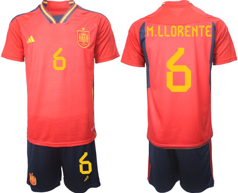 Men 2022 World Cup National Team Spain home red 6 Soccer Jerseys